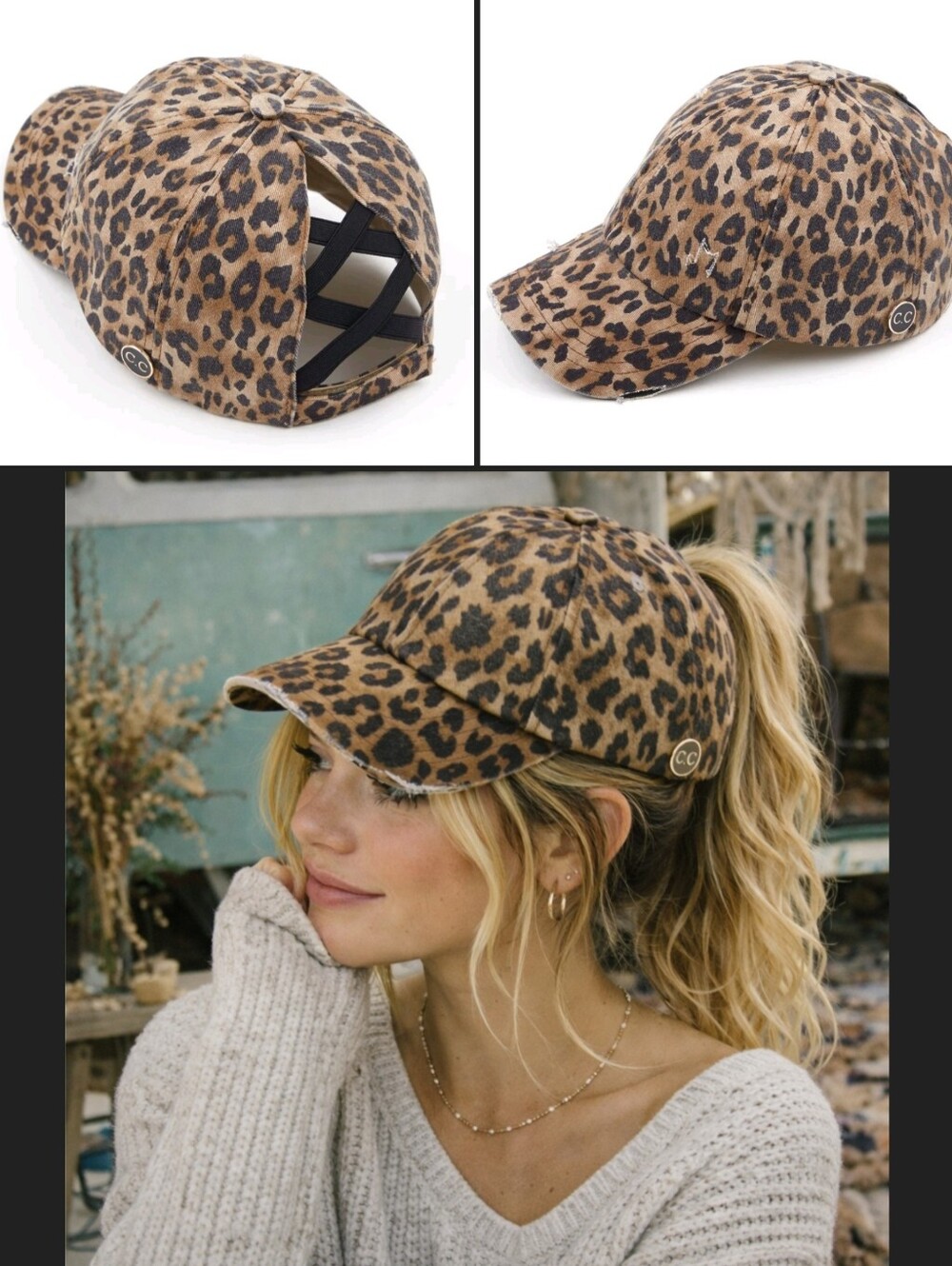 C.C Leopard Ponytail Hat